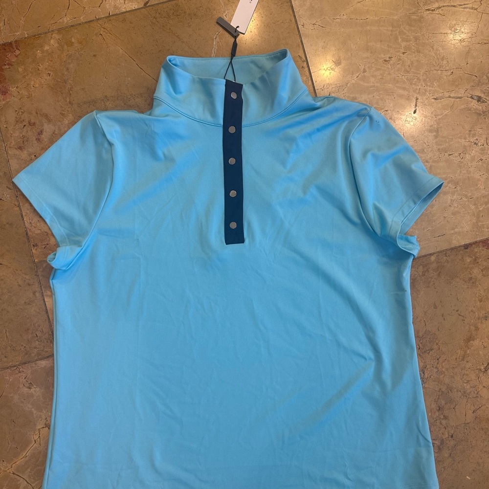 Chico's Paradise Blue UPF Snap Mock SS Top